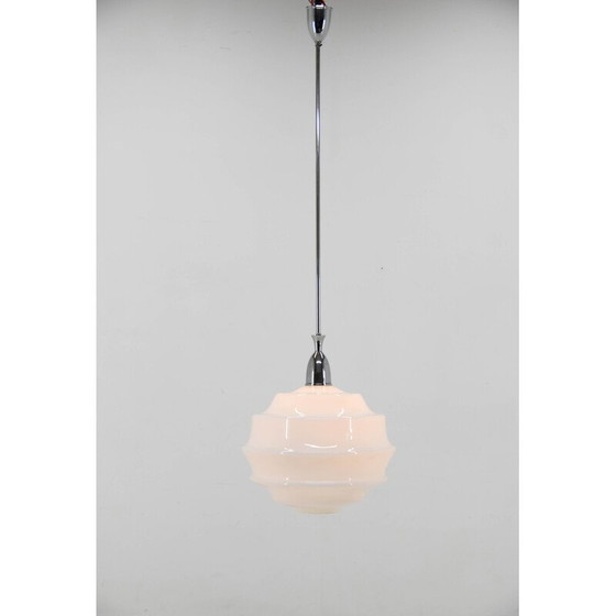 Image 1 of Vintage Art Deco glazen hanglamp, Tsjecho-Slowakije 1950