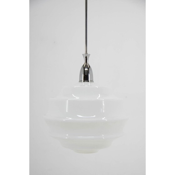 Image 1 of Vintage Art Deco glazen hanglamp, Tsjecho-Slowakije 1950