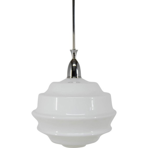 Vintage Art Deco glazen hanglamp, Tsjecho-Slowakije 1950