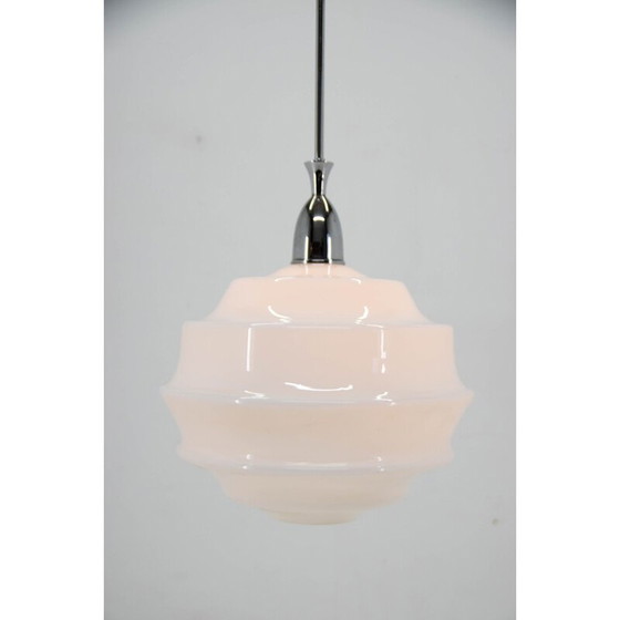 Image 1 of Vintage Art Deco glazen hanglamp, Tsjecho-Slowakije 1950