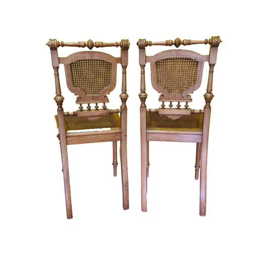 Stel Duitse notenhouten stoelen met webbing, circa 1880