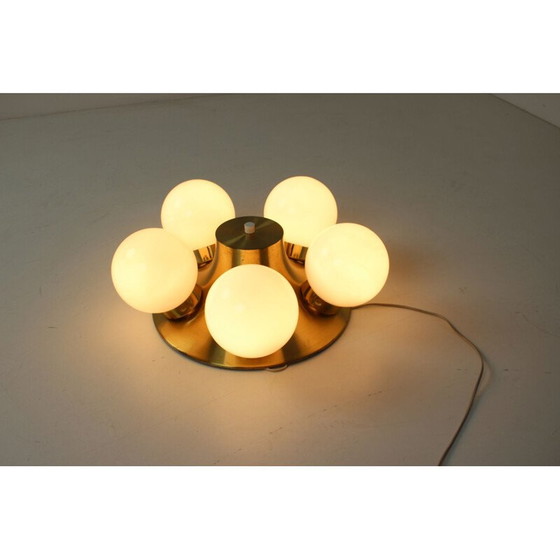Image 1 of Vintage plafondlamp van glas en messing door Kamenicky Šenov, Tsjecho-Slowakije 1970