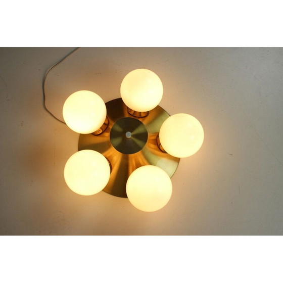 Image 1 of Vintage plafondlamp van glas en messing door Kamenicky Šenov, Tsjecho-Slowakije 1970