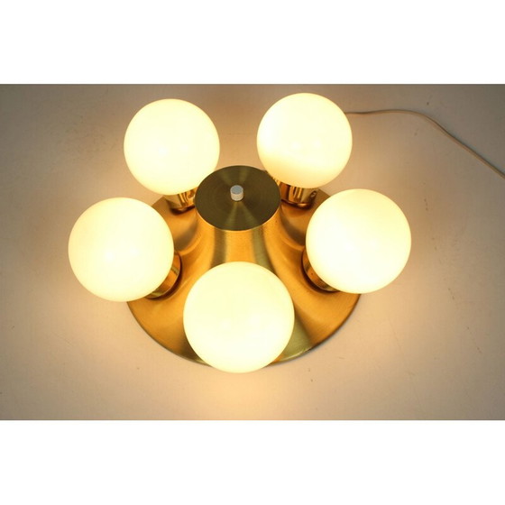 Image 1 of Vintage plafondlamp van glas en messing door Kamenicky Šenov, Tsjecho-Slowakije 1970