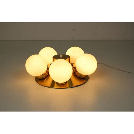Image 1 of Vintage plafondlamp van glas en messing door Kamenicky Šenov, Tsjecho-Slowakije 1970
