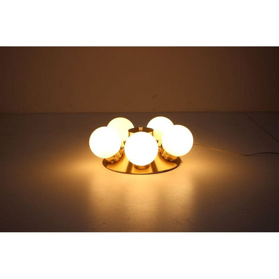 Image 1 of Vintage plafondlamp van glas en messing door Kamenicky Šenov, Tsjecho-Slowakije 1970