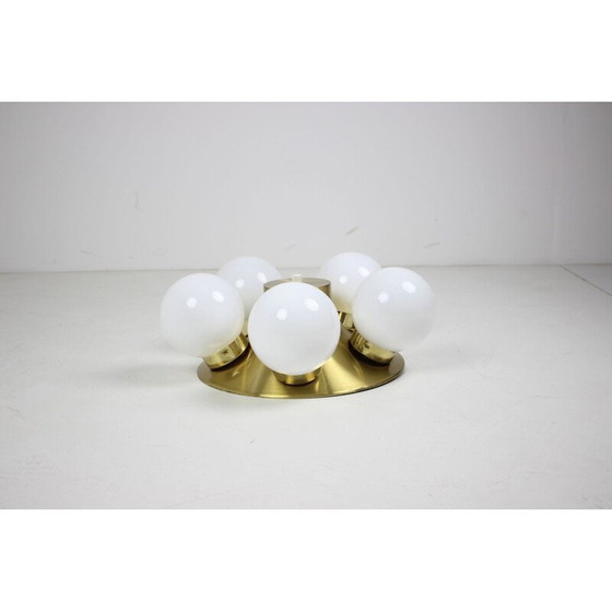 Image 1 of Vintage plafondlamp van glas en messing door Kamenicky Šenov, Tsjecho-Slowakije 1970