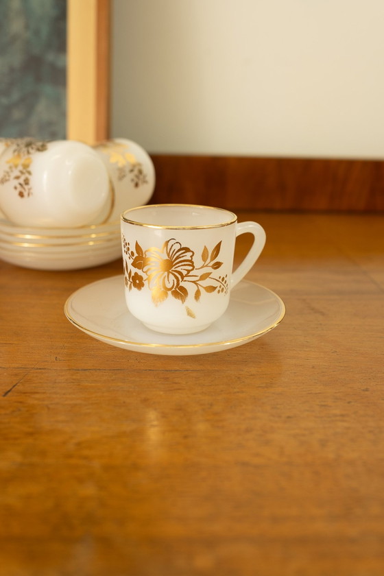 Image 1 of Set Van 4 Vintage Arcopal Espresso Kop+Schotels