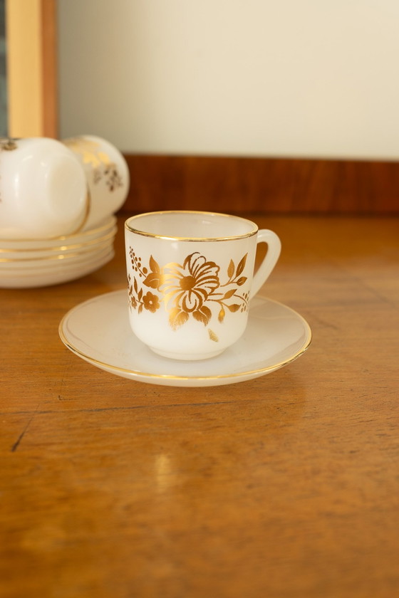 Image 1 of Set Van 4 Vintage Arcopal Espresso Kop+Schotels