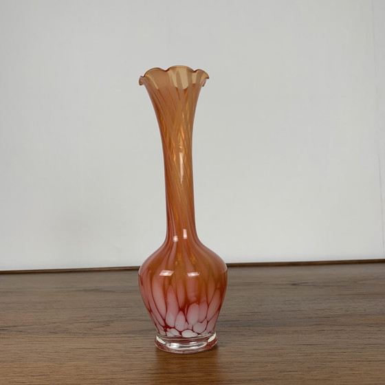 Image 1 of Soliflore van geblazen glas in rood/oranje tinten