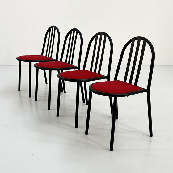 Image 1 of Set van 4 stoelen No.222 in rode stof van Robert Mallet-Stevens voor Pallucco Italia, 1980S