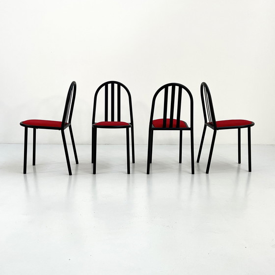 Image 1 of Set van 4 stoelen No.222 in rode stof van Robert Mallet-Stevens voor Pallucco Italia, 1980S