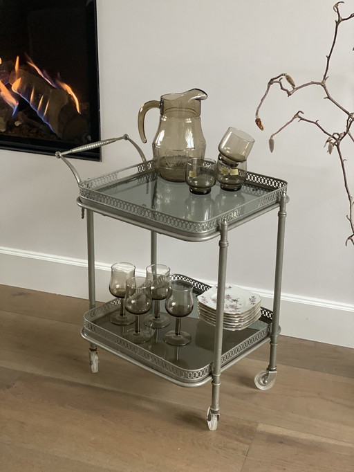 Vintage Bar Cart / Trolley Met Afneembare Rookglas Dienbladen