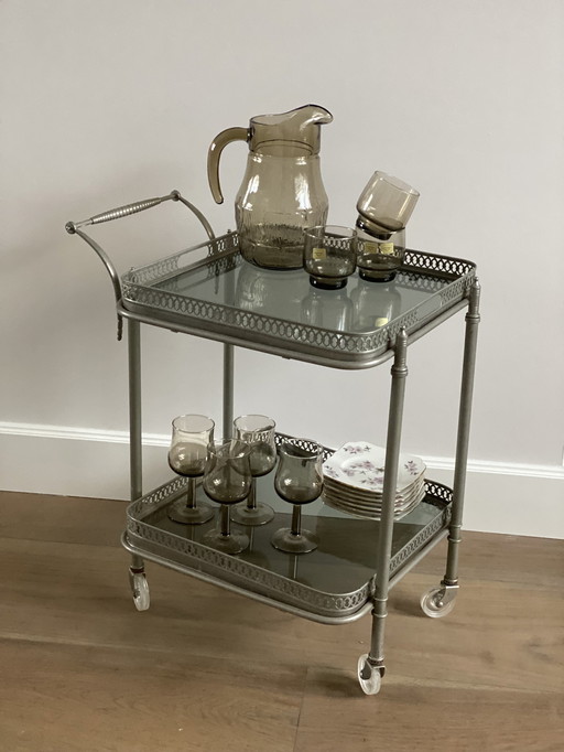 Vintage Bar Cart / Trolley Met Afneembare Rookglas Dienbladen