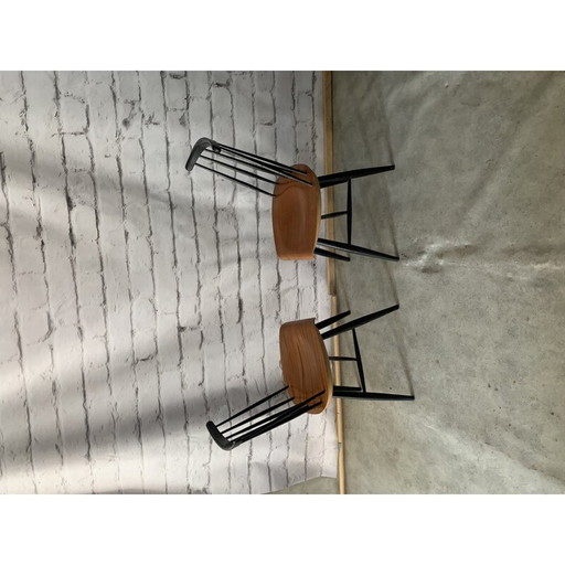 Paar vintage teakhouten multiplex eetkamerstoelen van Ilmari Tapiovaara voor Komnik