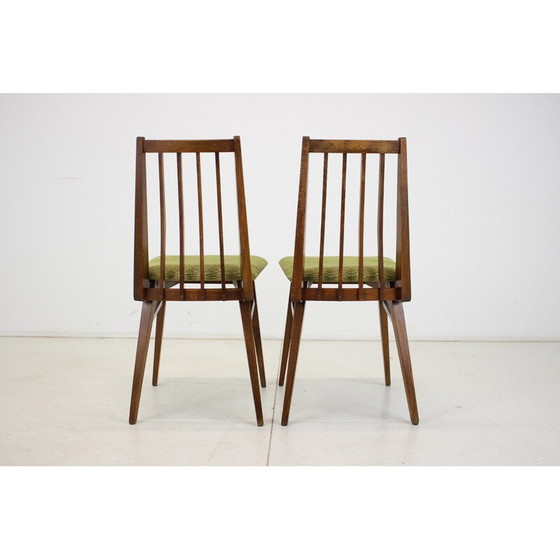 Image 1 of Set van 4 vintage houten en stoffen eetkamerstoelen, Tsjecho-Slowakije 1960