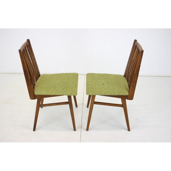 Image 1 of Set van 4 vintage houten en stoffen eetkamerstoelen, Tsjecho-Slowakije 1960