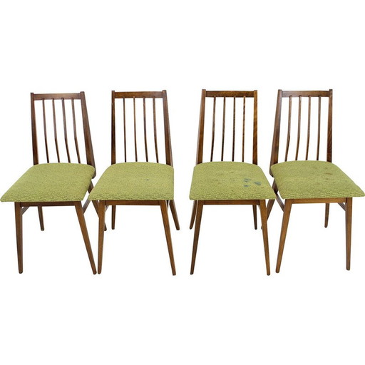 Set van 4 vintage houten en stoffen eetkamerstoelen, Tsjecho-Slowakije 1960