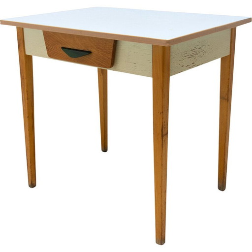 Mid century houten en formica bijzettafel, Tsjecho-Slowakije 1960