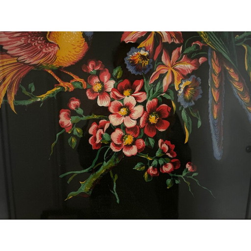 Vintage schilderij versierd met vogels en vergulde houten lijst, 1950