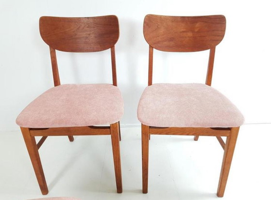 Image 1 of Vintage teak houten stoelen 6 stuks roze rib