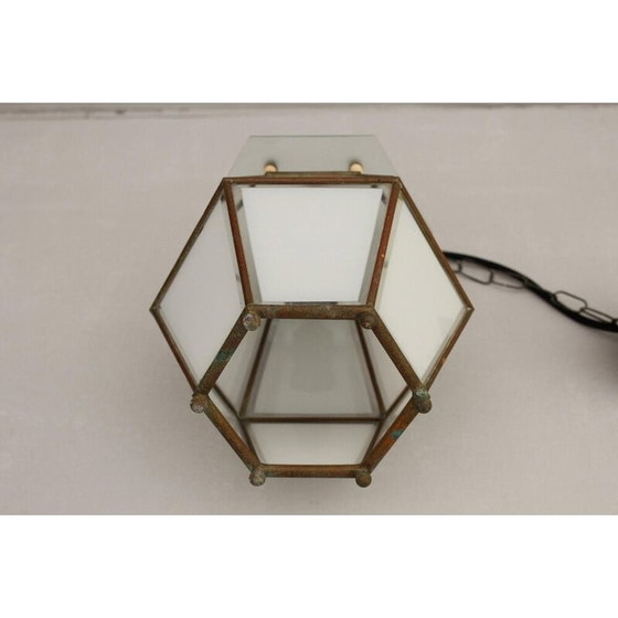 Image 1 of Vintage Art Nouveau hanglamp van messing en kristalglas, jaren 1900