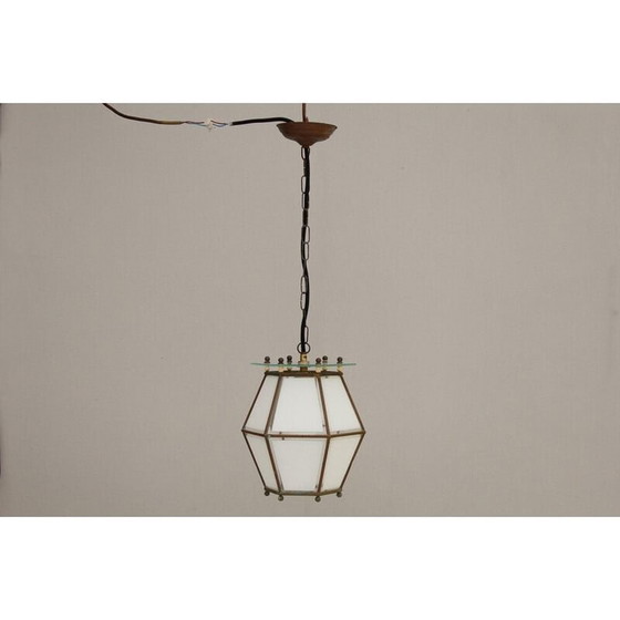 Image 1 of Vintage Art Nouveau hanglamp van messing en kristalglas, jaren 1900