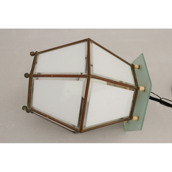 Image 1 of Vintage Art Nouveau hanglamp van messing en kristalglas, jaren 1900