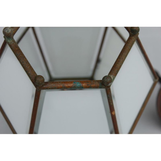 Image 1 of Vintage Art Nouveau hanglamp van messing en kristalglas, jaren 1900