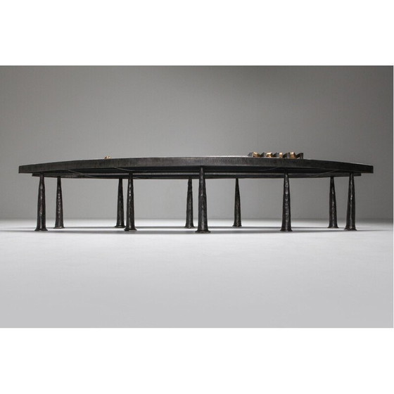 Image 1 of Vintage stalen en stenen salontafel van Thomas Serruys Metaal en Steen, 2019