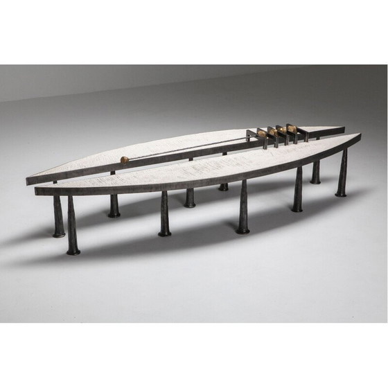 Image 1 of Vintage stalen en stenen salontafel van Thomas Serruys Metaal en Steen, 2019