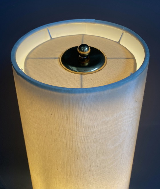 Image 1 of Glazen vloerlamp met grote gebroken witte kap 1960