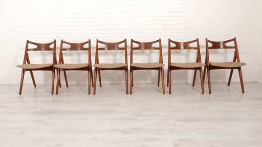 Set Van 6 Eetkamerstoelen | ‘Sawbuck Chair’ | Ch29P | Hans Wegner | Carl Hansen