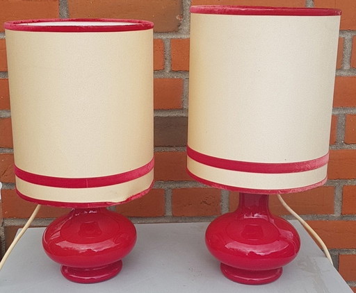 2X tafellampen met glazen voet, 1960S