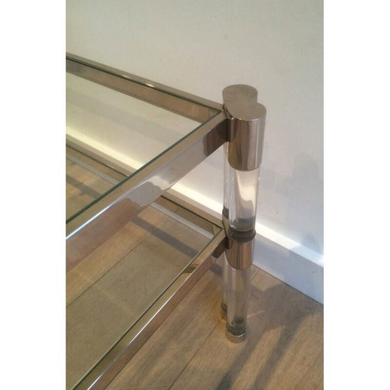 Image 1 of Vintage salontafel van plexiglas en chroom met dubbel glazen blad, Frankrijk 1970