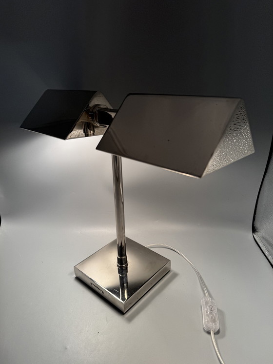 Image 1 of Vintage Ralph Lauren Silver Chrome Banker'S Table Dual Lamp