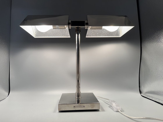Image 1 of Vintage Ralph Lauren Silver Chrome Banker'S Table Dual Lamp