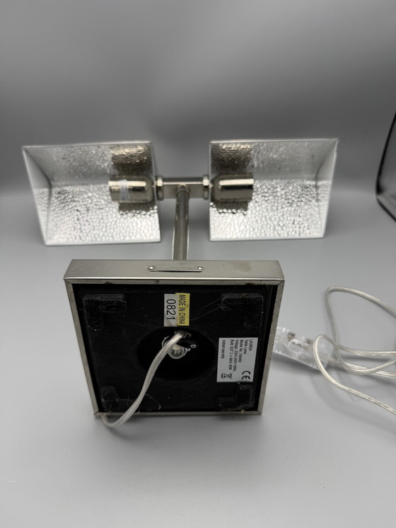 Image 1 of Vintage Ralph Lauren Silver Chrome Banker'S Table Dual Lamp