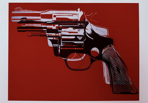 Image 1 of Andy Warhol: “Guns, C.1981-82 White And Black On Red”.