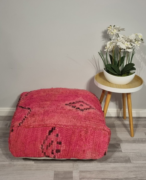 Roze Vintage Berber Poef, Marokkaanse Poef Pink