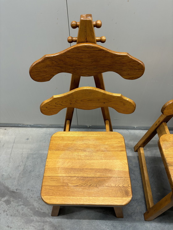 Image 1 of Brutalistische Massief Eiken Stoelen