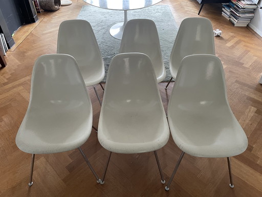 6x Herman Miller Fyberglas Eames Kuipstoelen