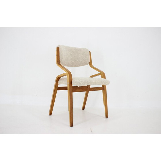 Image 1 of Set van 4 vintage stoelen van gebogen hout en bouclé stof door Ludvík Volák voor Dřevopodnik Holešov, Tsjecho-Slowakije 1970