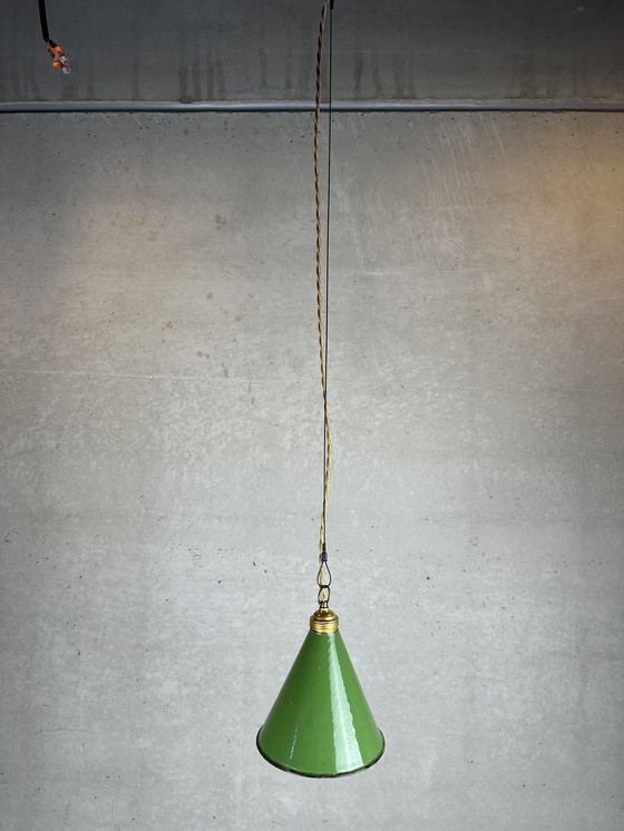 Image 1 of Vintage Emaille Hanglamp - Groen