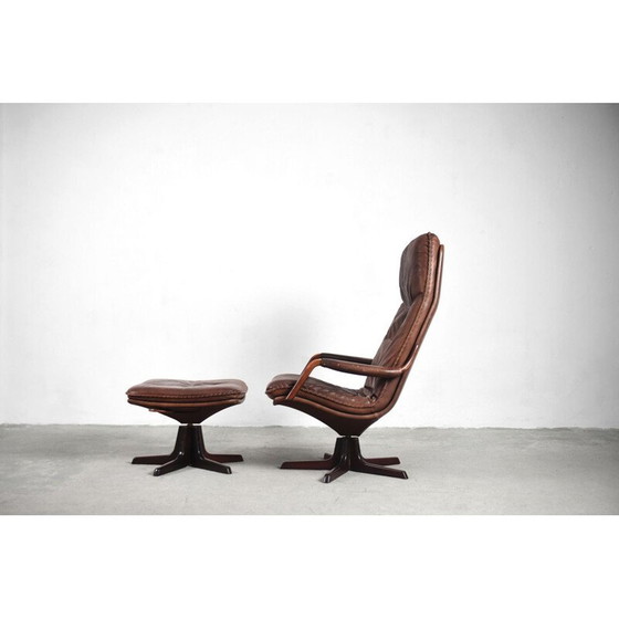 Image 1 of Verstelbare vintage leren stoel en voetenbank van Berg Furniture, 1970