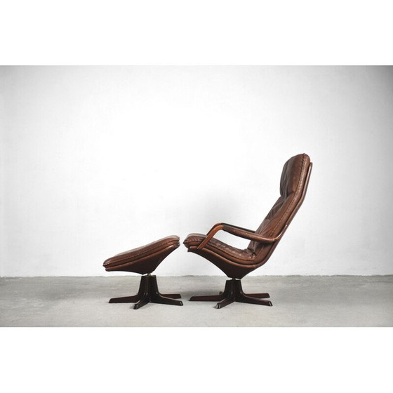 Image 1 of Verstelbare vintage leren stoel en voetenbank van Berg Furniture, 1970
