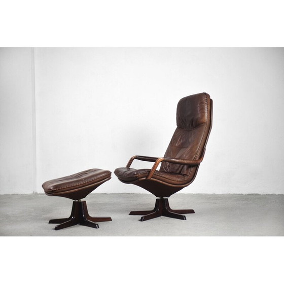 Image 1 of Verstelbare vintage leren stoel en voetenbank van Berg Furniture, 1970