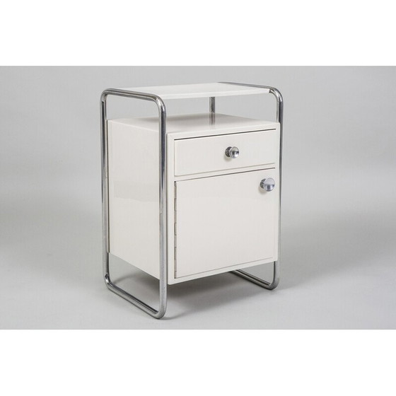 Image 1 of Paar vintage Bauhaus nachtkastjes in chroomstaal en gelakt hout voor Sab, Tsjecho-Slowakije 1930