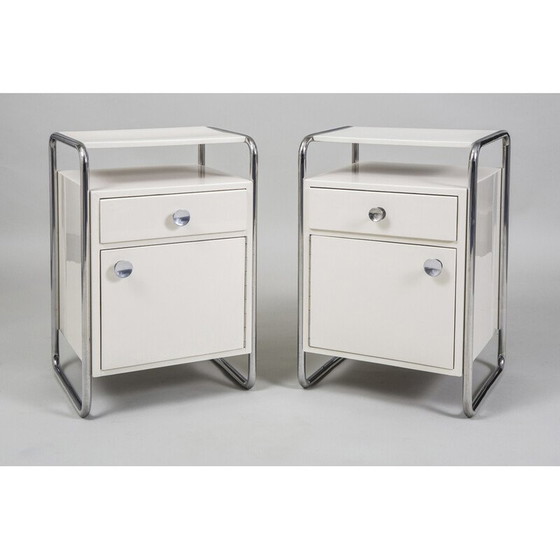 Image 1 of Paar vintage Bauhaus nachtkastjes in chroomstaal en gelakt hout voor Sab, Tsjecho-Slowakije 1930
