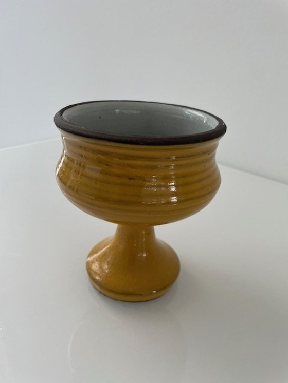 Image 1 of Vintage Kelk Mosterd Geel Geglazuurd Keramiek (10Cm Hoog)